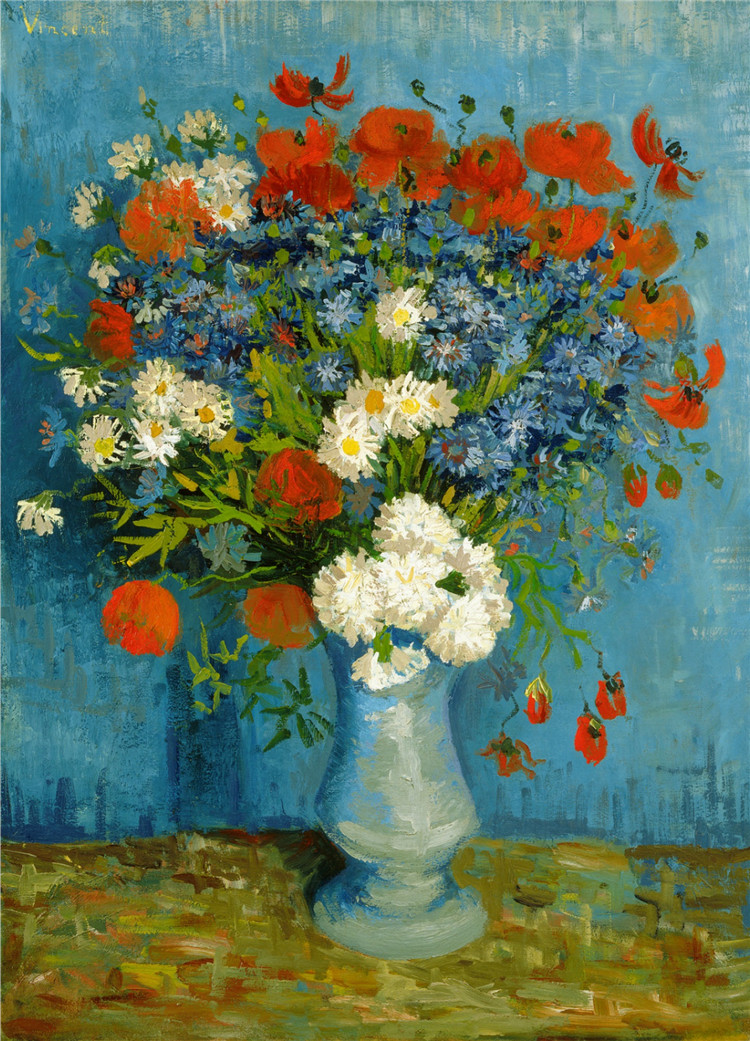 Vase With Cornflowers And Poppies